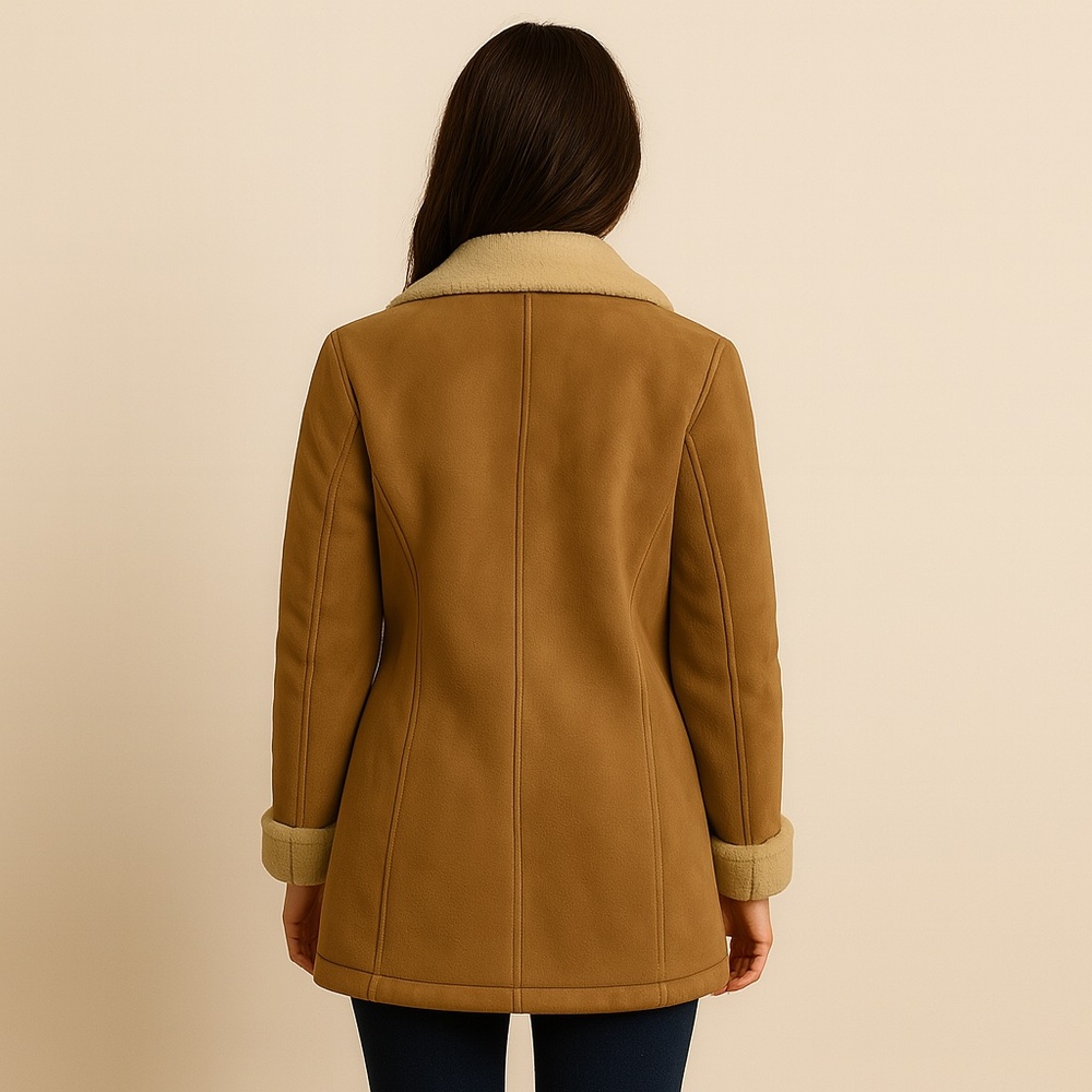 VINTAGE KISTLER SHEEPSKIN SHEARLING COAT JACKET TAN SUEDE 70S WOMENS L - Picture 2 of 13